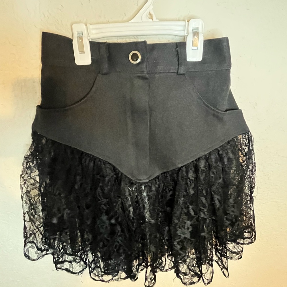 Vintage black jean skirt with lace trim